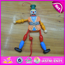 2016 Hot Sale Wooden Cartoon Clown Puppet, Top Sale Wooden Pull Toy Puppet, Best Fashion Kid Toy Wooden Puppet W02A058d